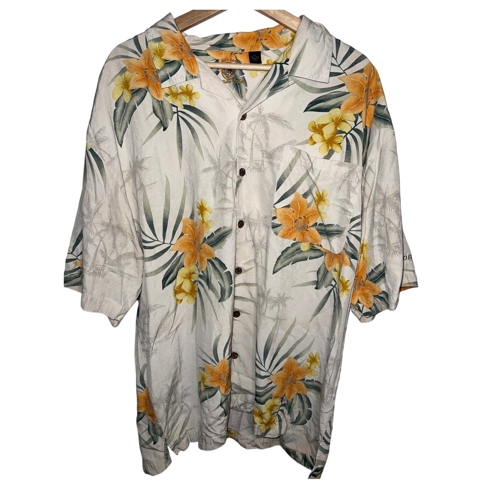 Eagle Dry Goods Co Hawaiian Shirt Silk Tropical Floral Cream XL